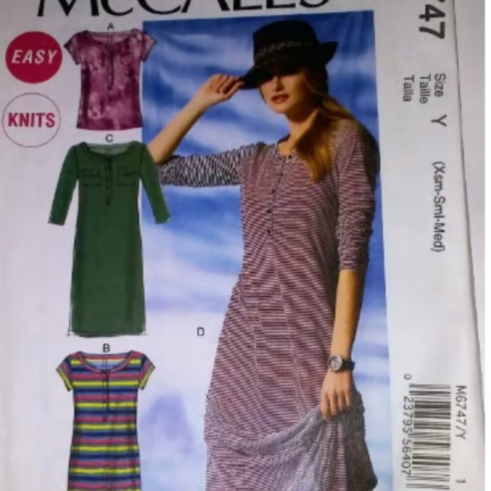 McCalls M6747 Long & Short Dresses & Top Stretch Knits Only Misses XS, SM, MED